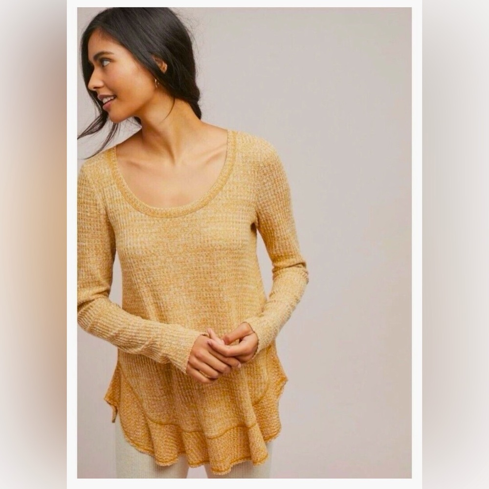 Saturday Sunday Anthropologie Long Sleeve Waffle Knit Sweater Top | Small